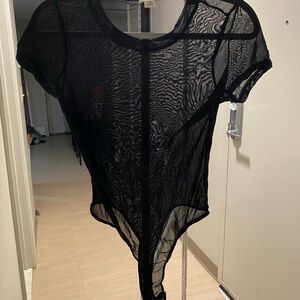 Bozzolo Sheer Black Short-Sleeve Mesh Bodysuit